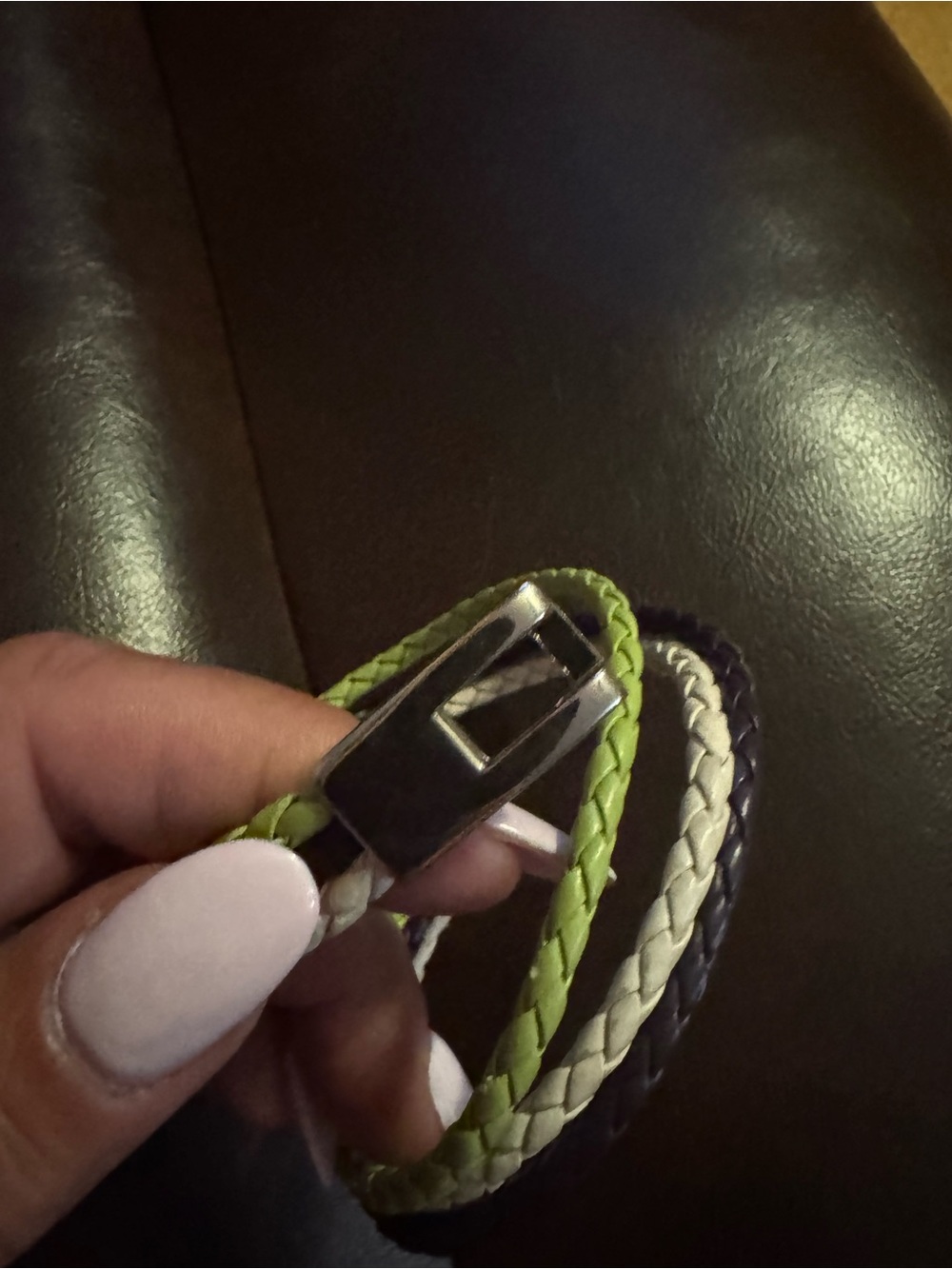Braided Leather Wrap Bracelet for Men - Green, White, Navy